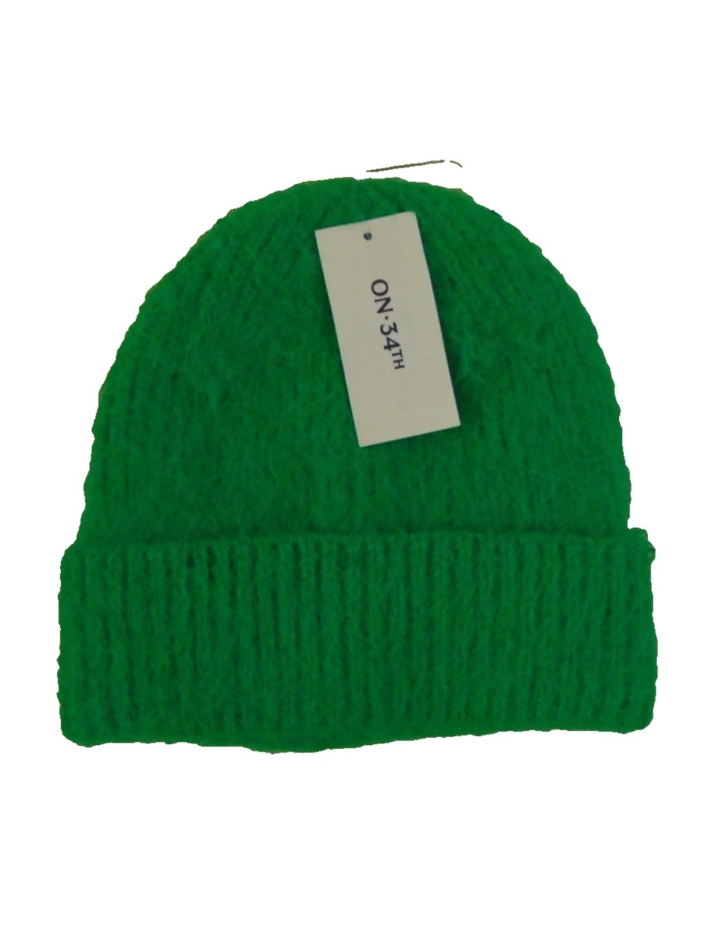 On 34th Solid Brushed Beanie Kelly Green Fuzzy Cuffed Hat One Size NWT